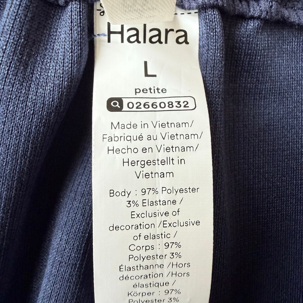 Halara Blue Pull On High Rise Pleated Wide Leg Stretch Knit Trouser Pants Sz LP - Picture 3 of 15